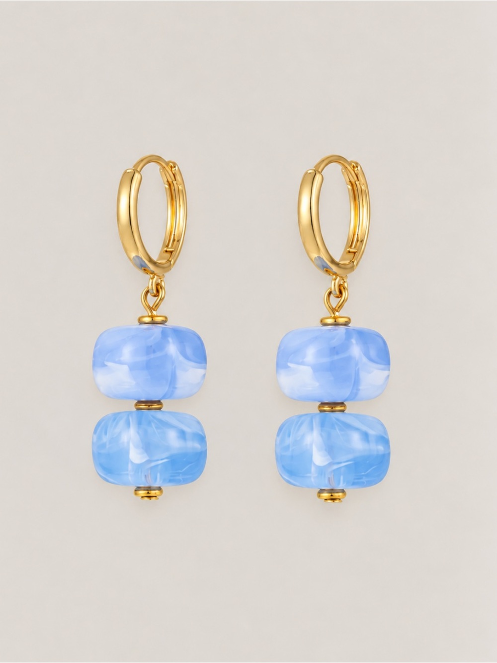 New! Light Blue Beaded Gold Preppy Drop Earrings NWOT